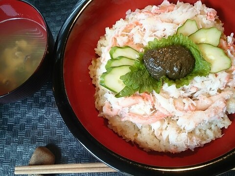 すし酢を青梅甘露煮の梅の実で代用☆カニのちらし寿司
